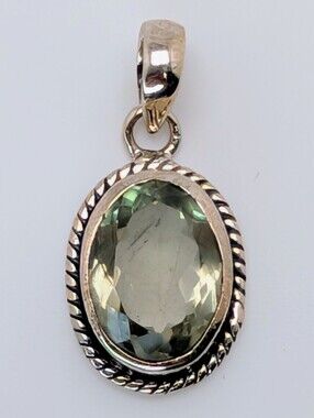 Green Amethyst S925 Sterling Silver Gemstone Oval Pendant